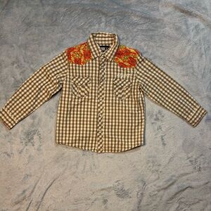 The Good Ones Retro Button Up Shirt with Embroidered Text. Sz 6